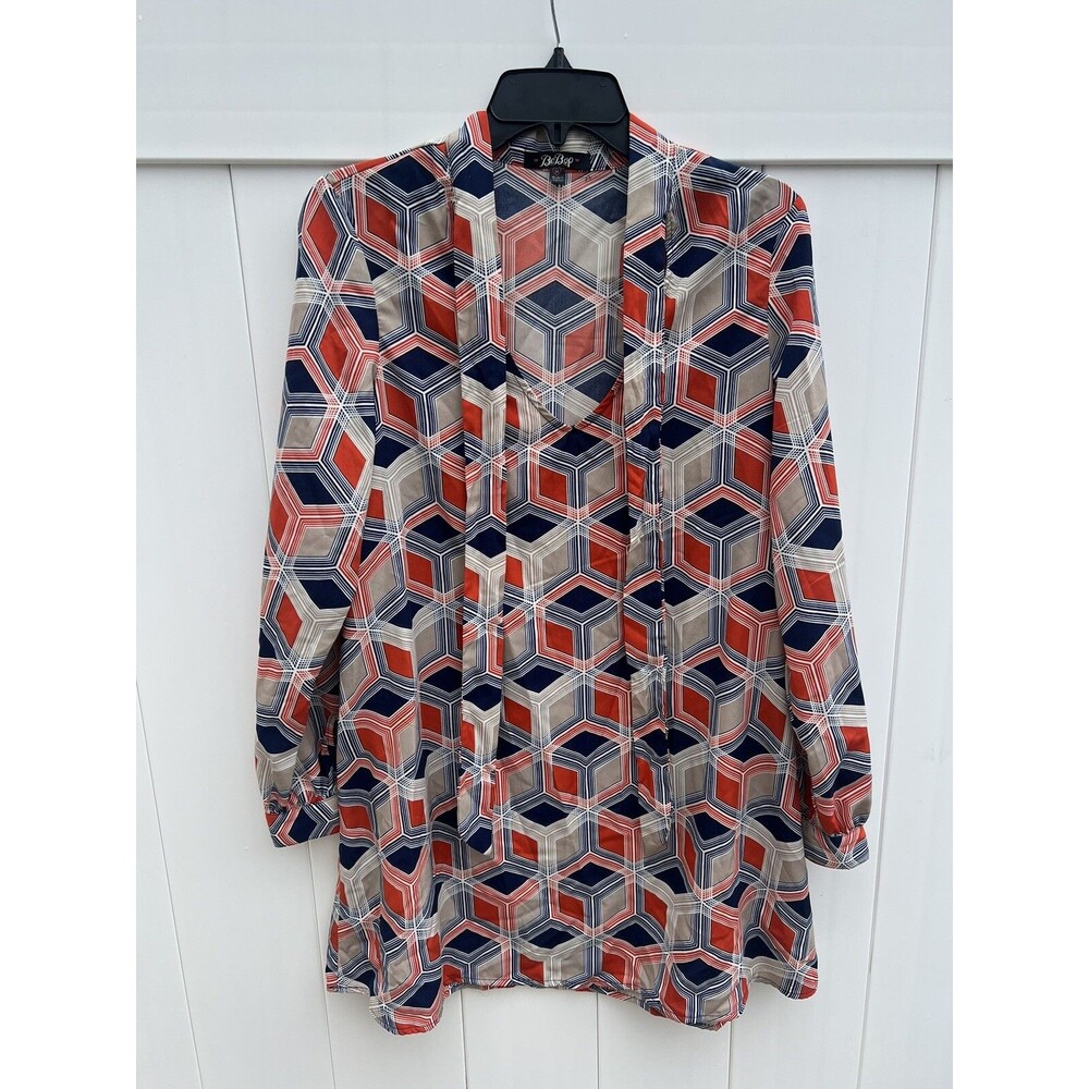 Be Bop Womens Medium Tunic 3/4 Sleeve Geometric Print Multicolor Long Sleeve